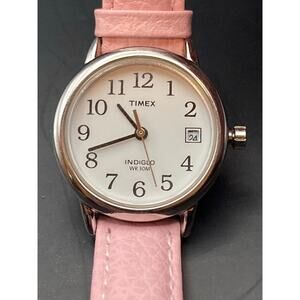 Ladies Timex Watch 25mm Backlight - New Battery -  Leather Band - WR 30m - Date